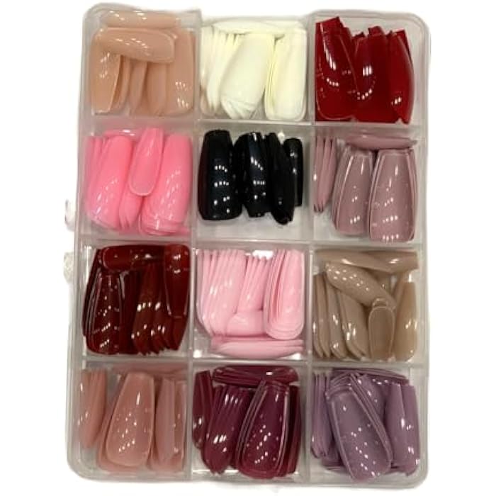 12 Color Art Deco Press On Nails Set, 288 Pcs Glossy Colored Straight False Nails, Full Cover Artificial Fingernails Acrylic Tips Manicure Design Decor for Women Girls DIY Nails - Image 4